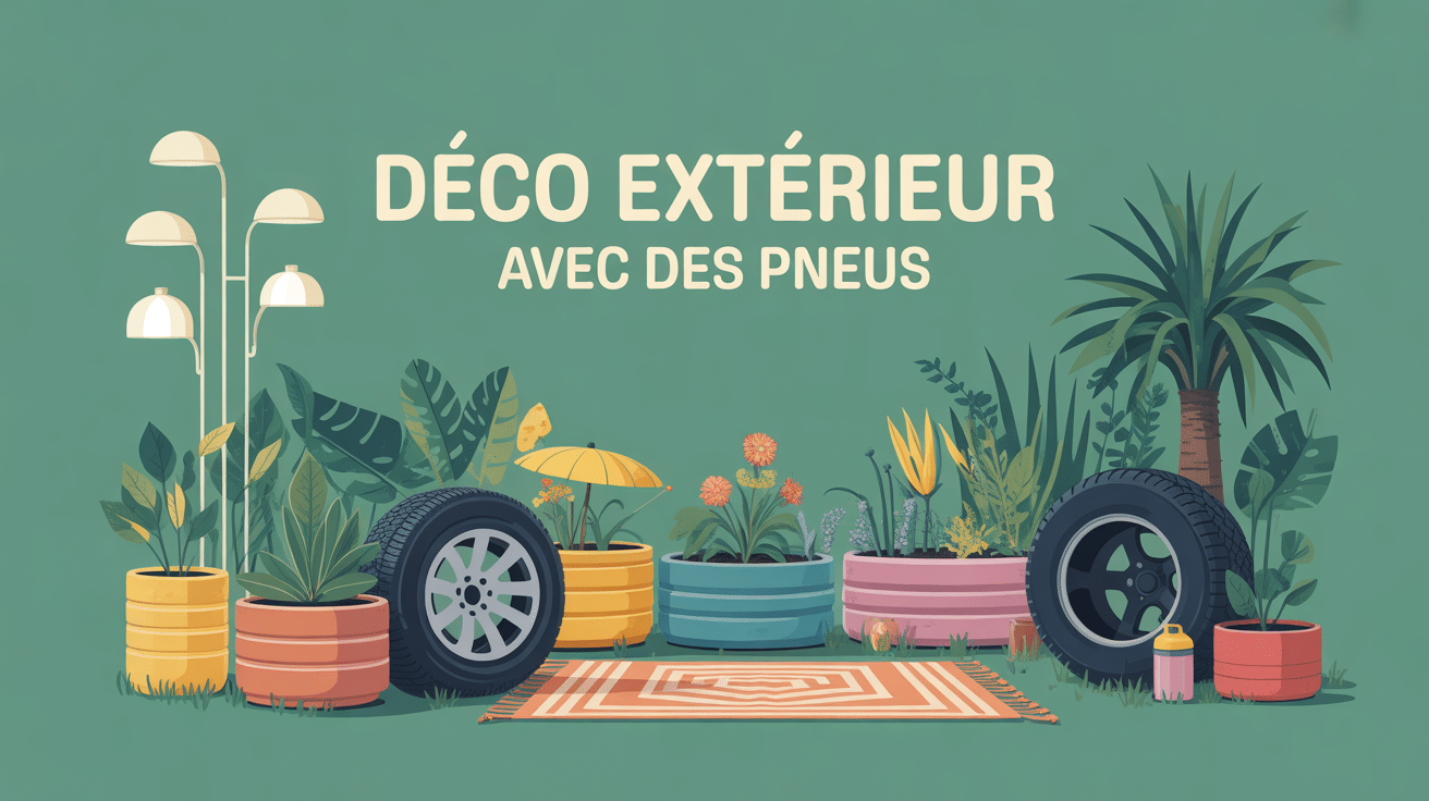 deco exterieur avec des pneus dans un jardin créatif