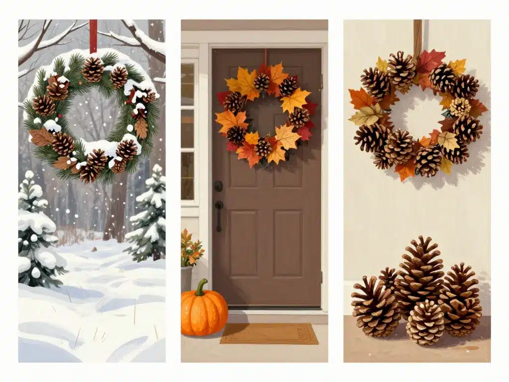 Déco pomme de pin pour l'extérieur selon les saisons hiver automne