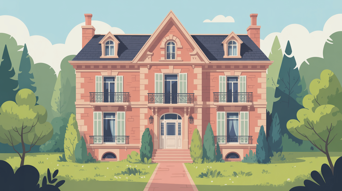 Illustration façade maison en meulière style élégant