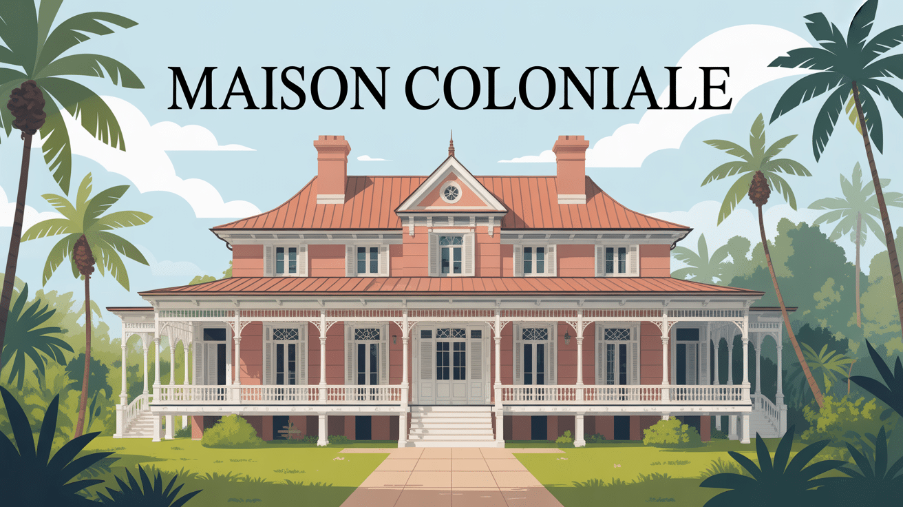 maison coloniale différentes influences architecturales, véranda, colonnes, végétation