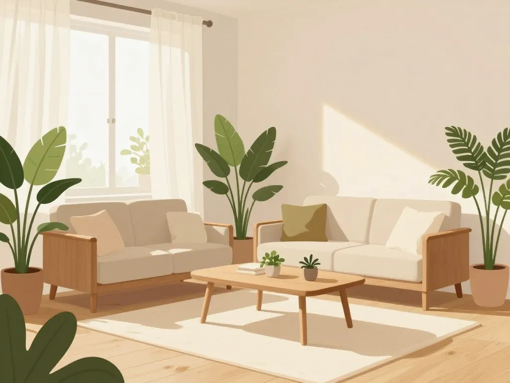 ambiance générale salon kaki moderne et convivial