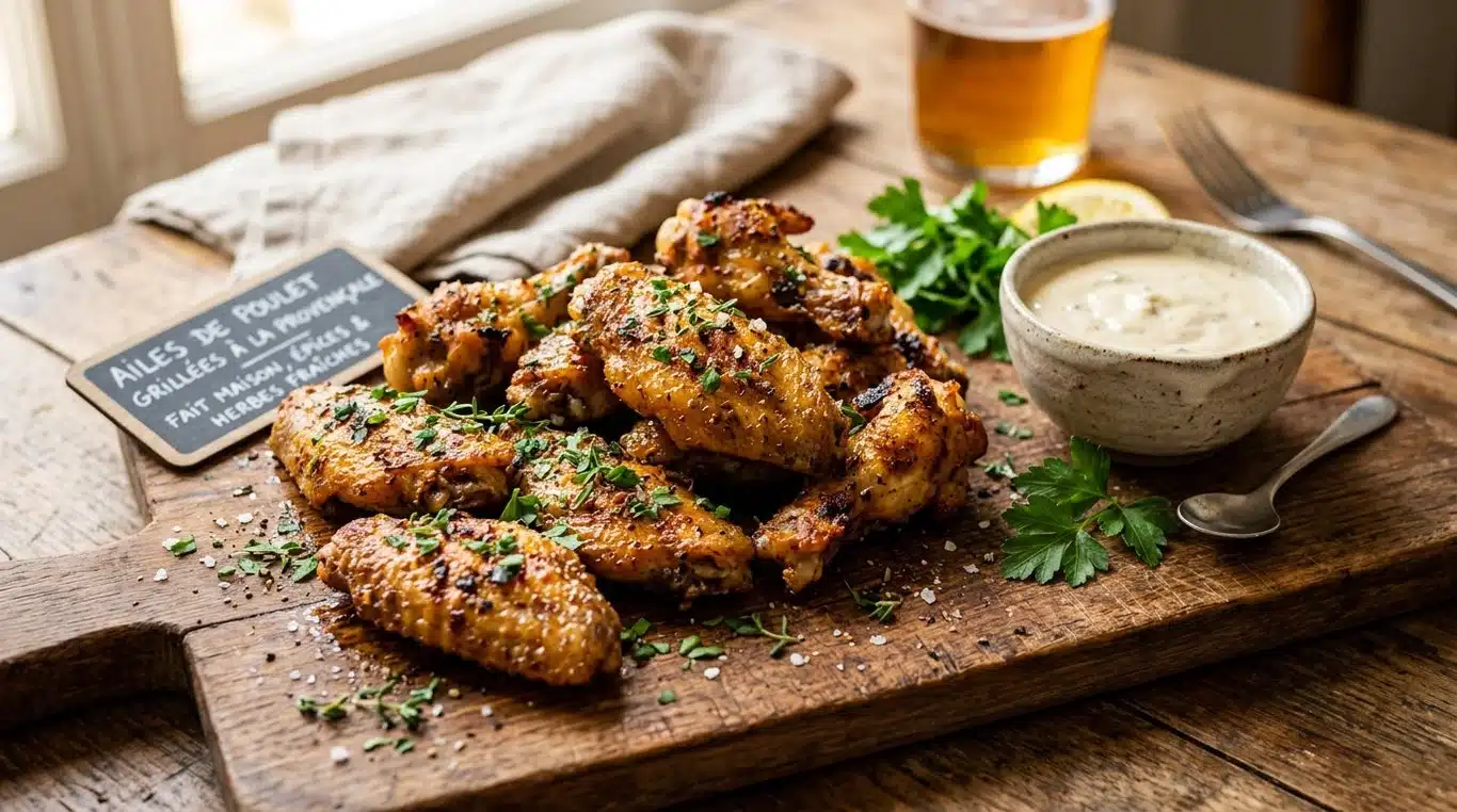 Ailes de poulet croustillantes au four, dorées et appétissantes.