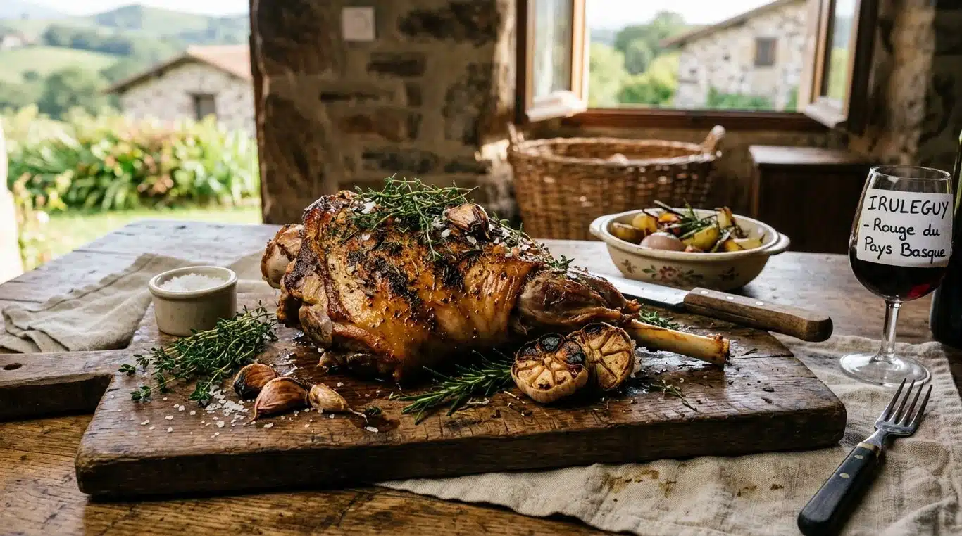 Épaule d'agneau de lait rôtie façon Venta Burkaitz