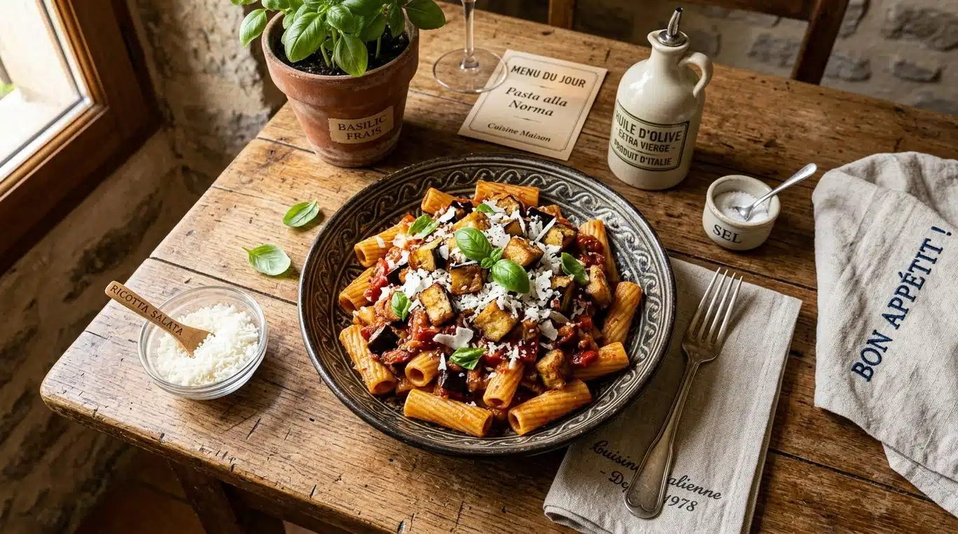 Plat de Pasta alla Norma traditionnel