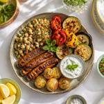 accompagner merguez avec légumes, taboulé et sauce