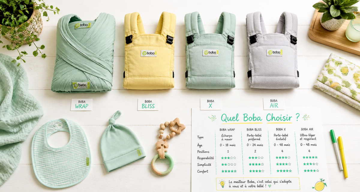 Comparatif porte-bébés Boba sur table