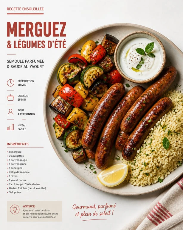 Assiette gourmande avec merguez et ses accompagnements variés pour un barbecue