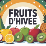 illustration colorée de fruits d'hivers sur table ambiance hivernale