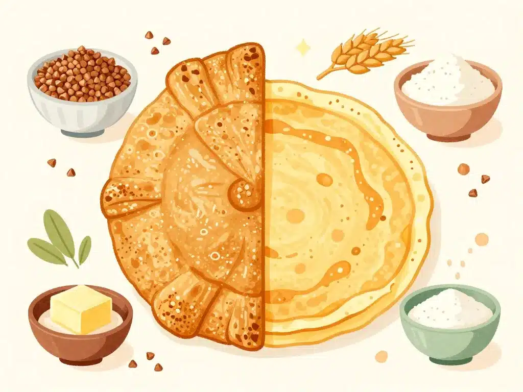 Comparaison galette bretonne sucrée sarrasin et froment avec ingrédients