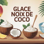 glace noix de coco maison sur table avec fruits exotiques