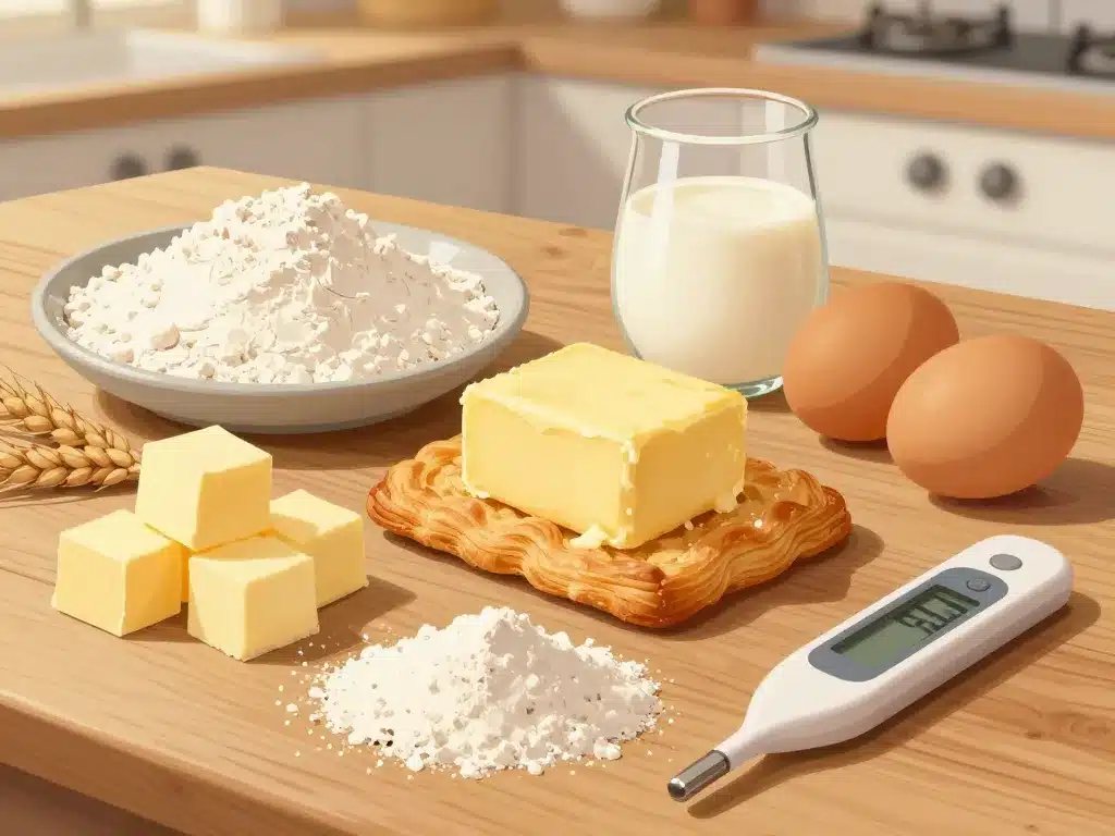 ingrédients essentiels brioche feuilletée sur table