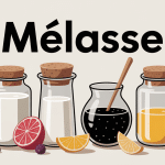 illustration ou trouver de la melasse bocaux clairs et noirs canne a sucre et fruits