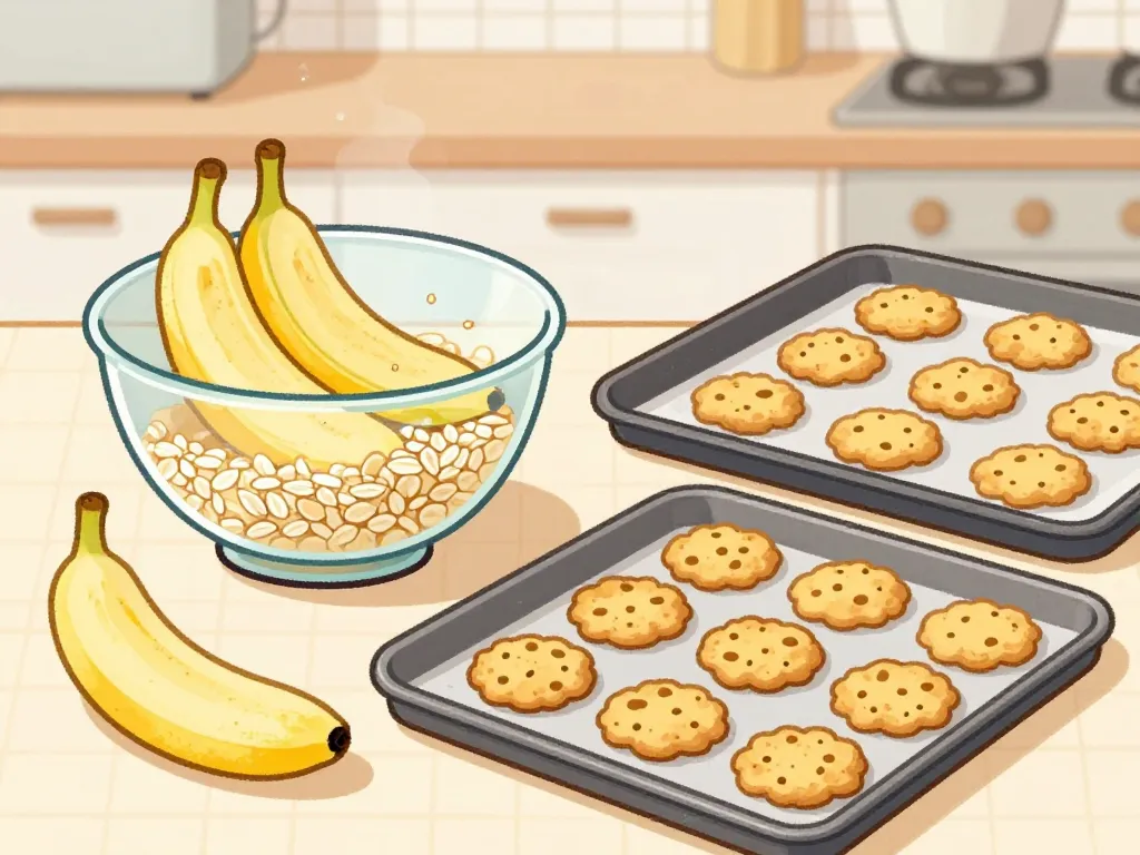 préparation recette cookie flocons d'avoine banane mélange cuisson