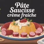 recette pâte saucisse creme fraîche illustration assiette conviviale