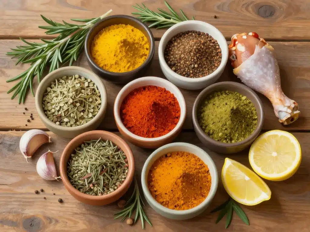 assaisonné poulet épices et herbes en bols