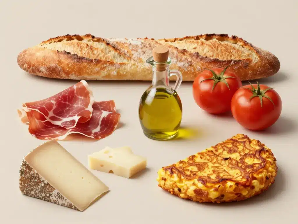 Ingrédients typiques sandwich espagnol pain jambon tomate fromage