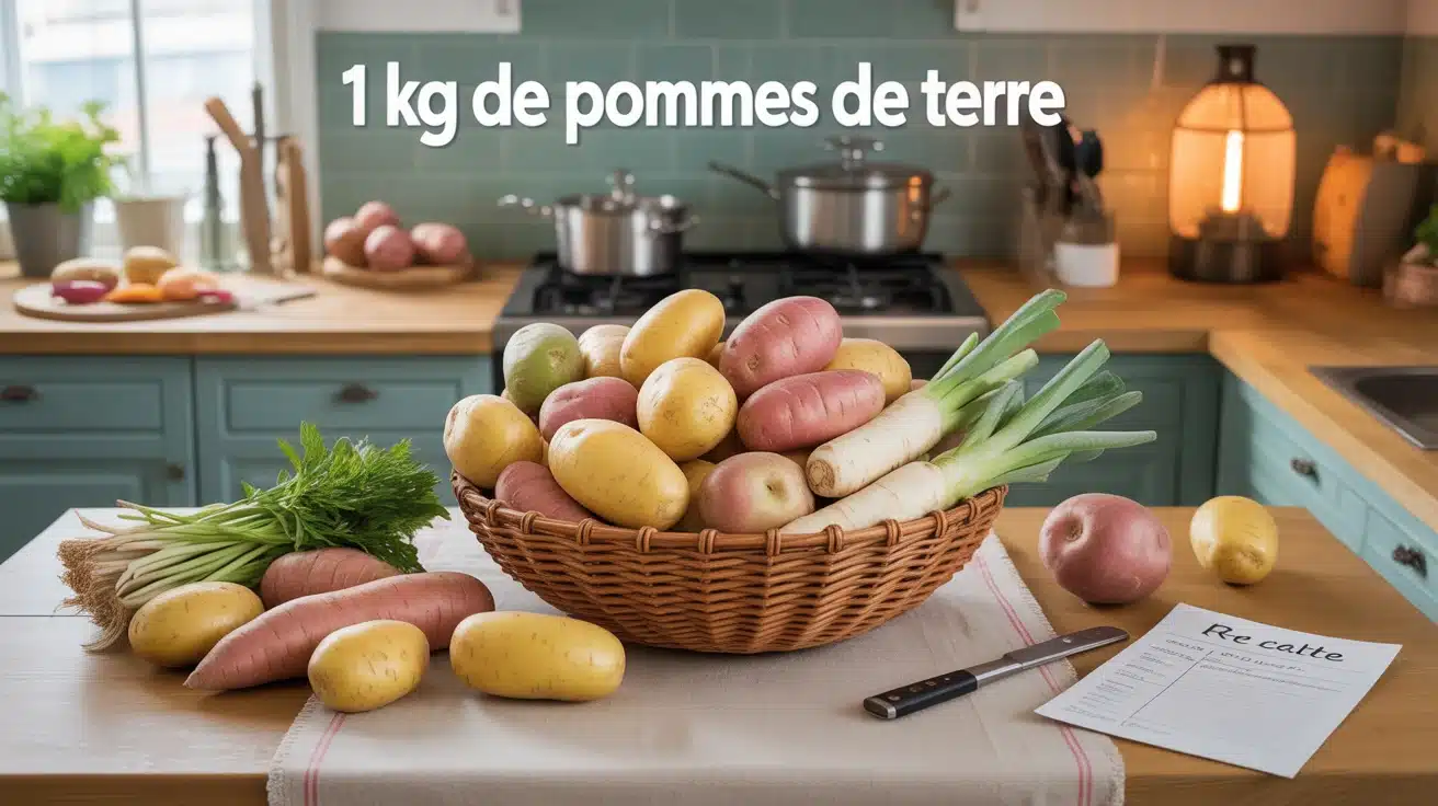 1 kg de pommes de terre dans un saladier, variétés mélangées