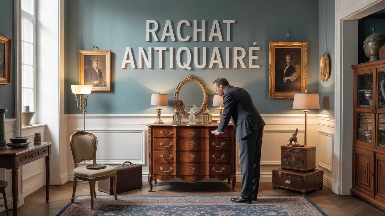 antiquaire rachat examine commode et objets anciens