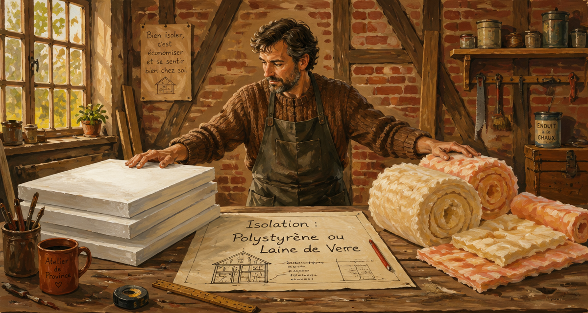 isolation polystyrène ou laine de verre sur établi