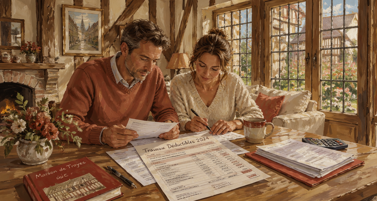 Travaux déductibles impôts résidence principale 2024, couple vérifiant factures