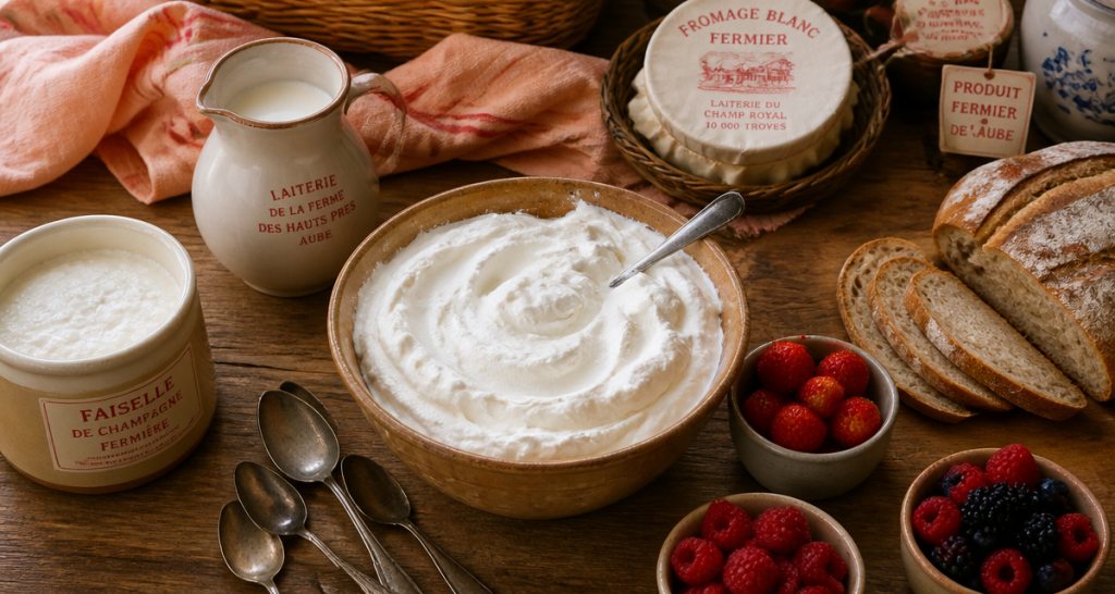 Bienfait du fromage blanc sur table rustique