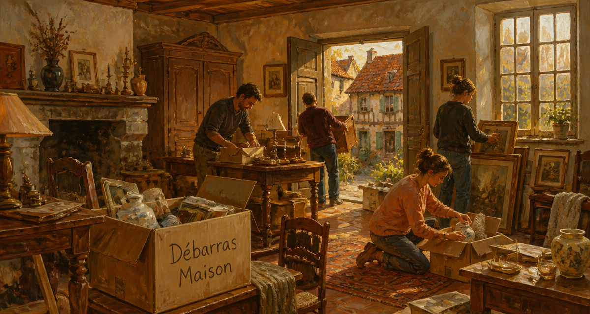 debarras maison equipe vide salon ancien