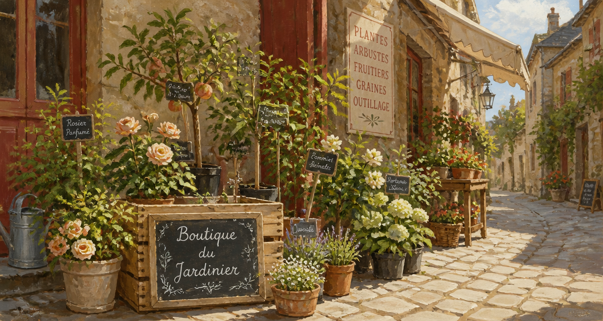 stand marché village la boutique du jardinier arbres fruitiers