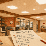 luminaire faux plafond LED dans open-space moderne