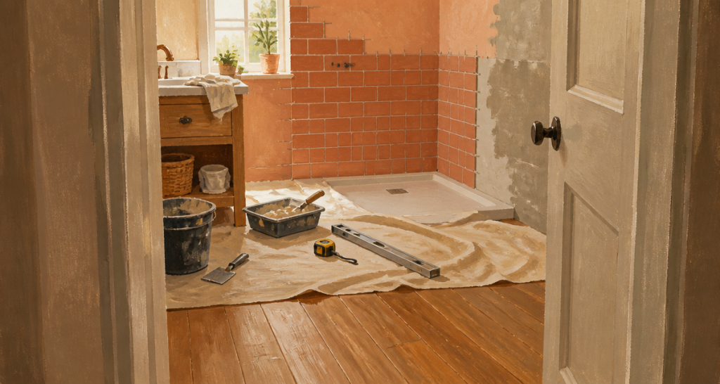 renover une salle de bain sol vinyle outils