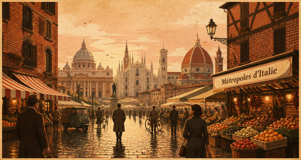 ville en italie place animée marché matin