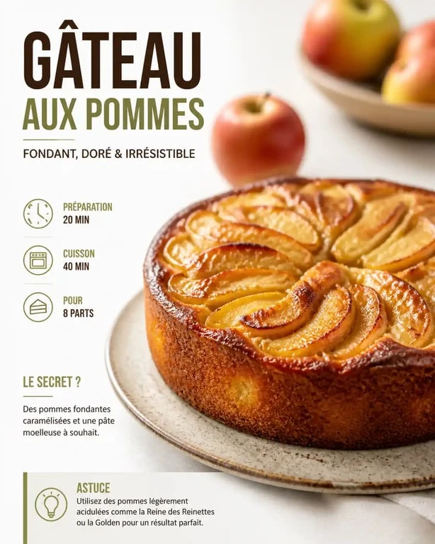 Gâteau fondant aux pommes fait maison, recette gourmande avec des pommes caramélisées