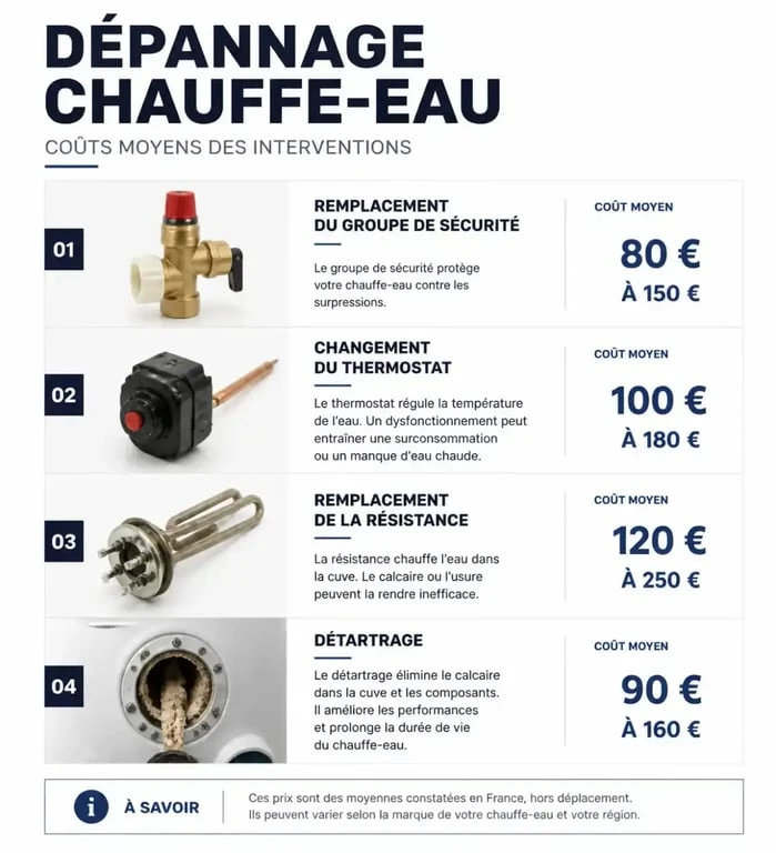 Coûts moyens pour un dépannage de chauffe-eau électrique