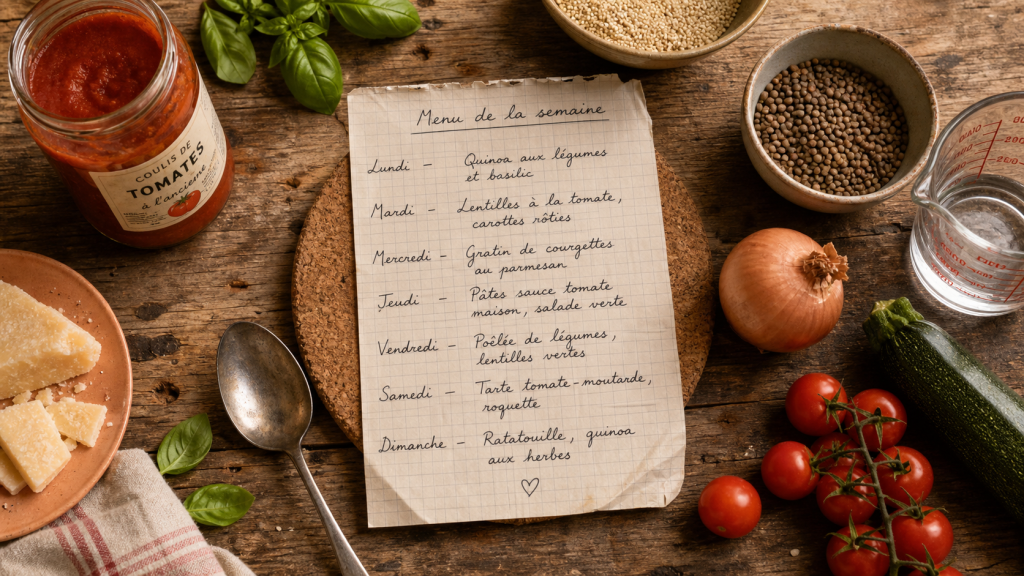 Menu famille semaine : 7 jours repas équilibrés sur table