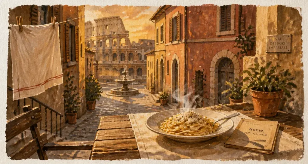 Plus belle ville d italie : Rome, ruelles et Colisée au coucher du soleil
