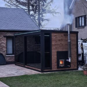 Ansamblu sauna si ciubar cu geam panoramic si usi culisante