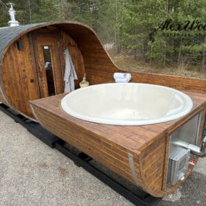 Ansamblu sauna lemn masiv molid cu cada fibra de sticla