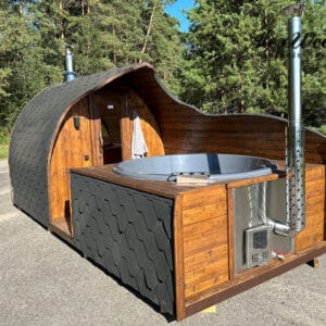 Ansamblu sauna lemn molid cu ciubar fibra de sticla