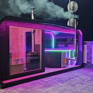 Ansamblu Colosseum Sauna cu ciubar din fibra de sticla cu iluminare LED RGB