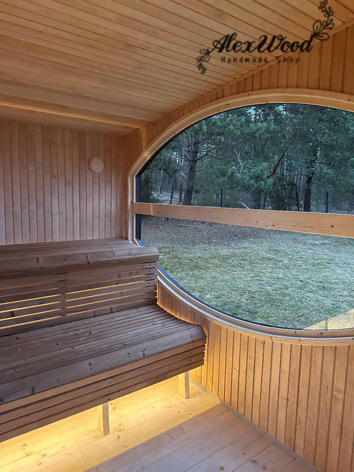 Sauna cu banci din thermowood si iluminare LED