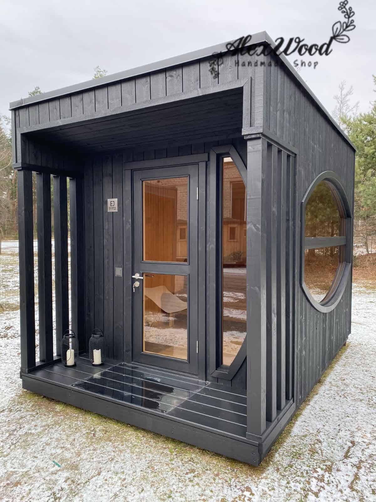 Sauna lemn cu iluminat exterior