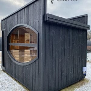 Sauna lemn cu ferestre jumatate ovale
