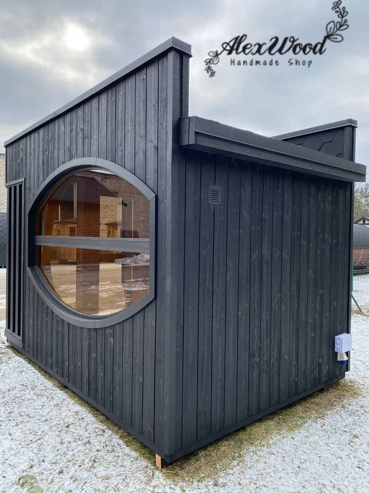 Sauna lemn cu ferestre jumatate ovale