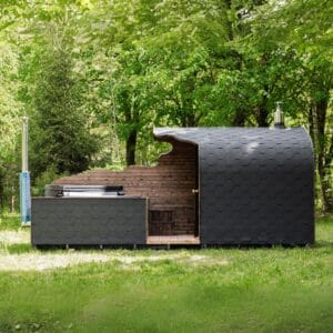 Sauna rotunda cu ciubar din fibra de sticla si lemn thermowood