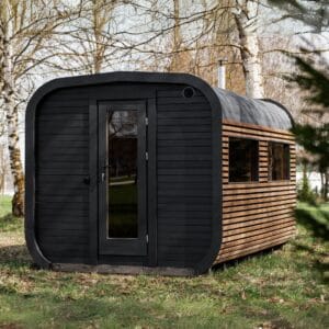 Sauna in forma de cub din lemn molid cu pre-sauna spatioasa