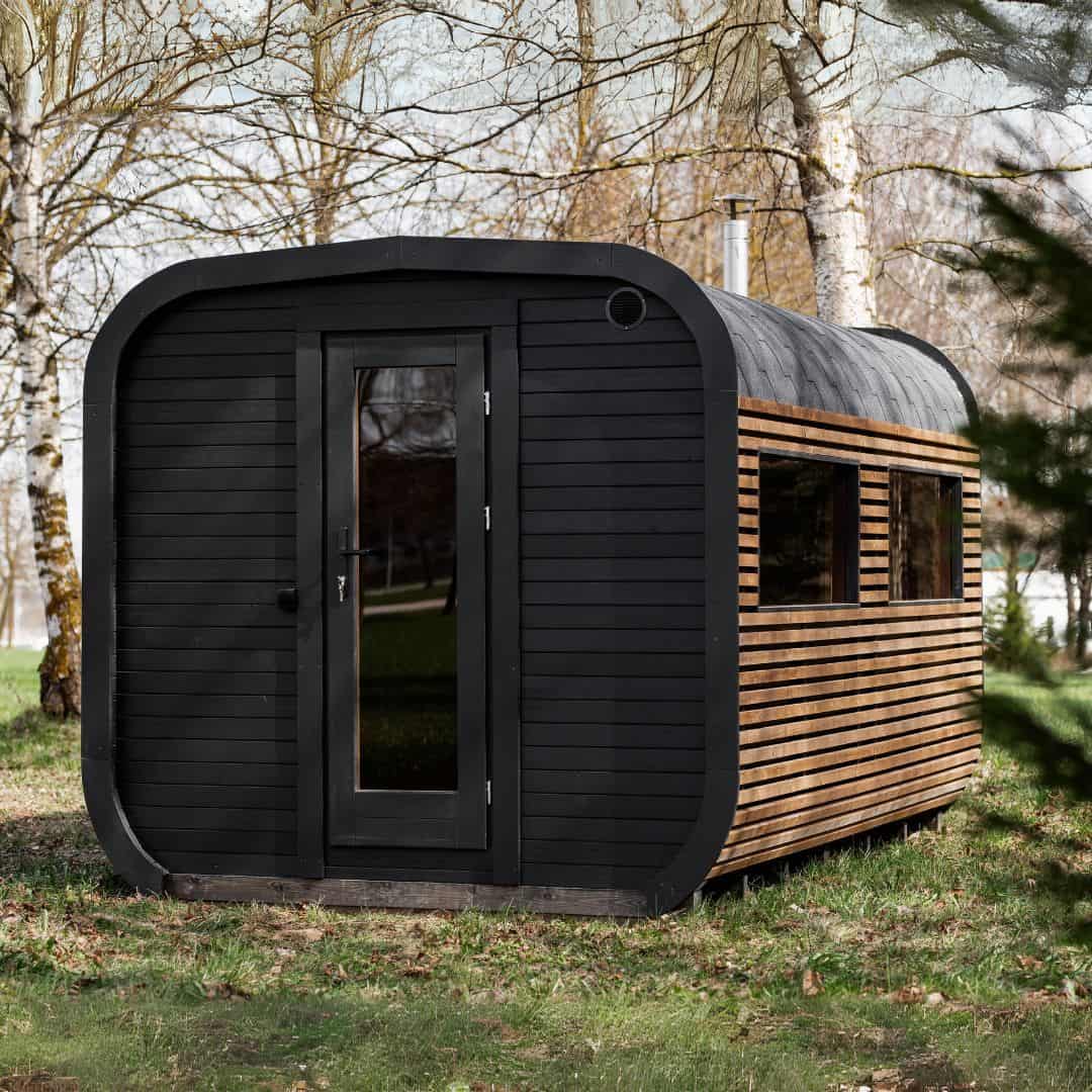 Sauna in forma de cub din lemn molid cu pre-sauna spatioasa