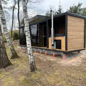Ansamblu sauna + ciubar + vestiar din lemn panoramic