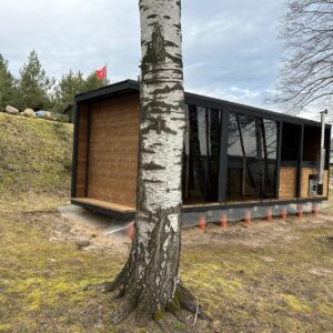 Ansamblu sauna + ciubar + vestiar din lemn panoramic