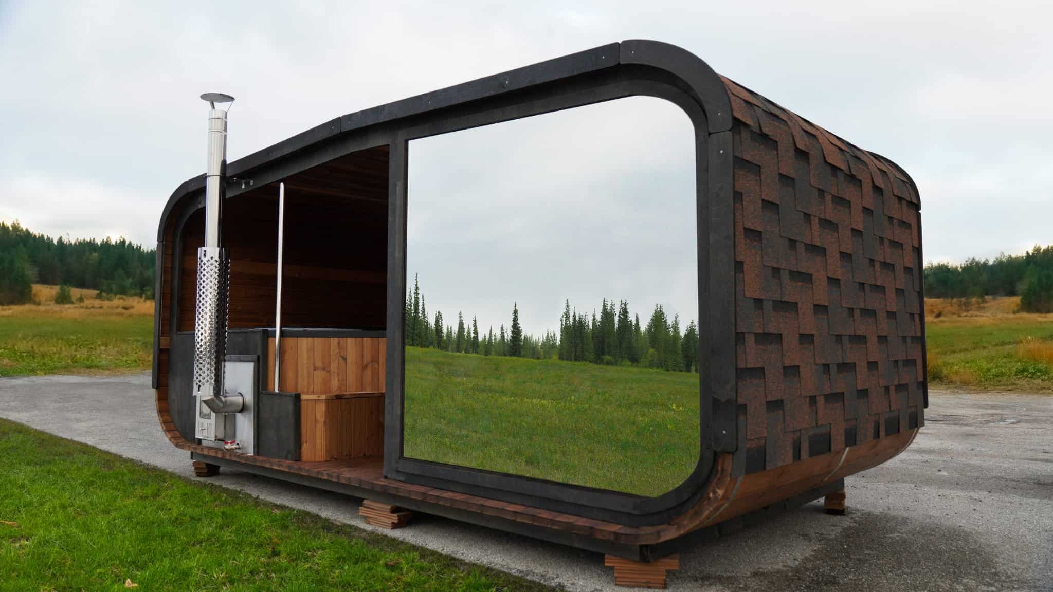 Ansamblu spa exterior cu sauna si ciubar
