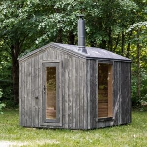 Sauna cu cadru izolat din lemn de molid cu finisaj lambriu exterior