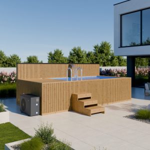 Piscină supraterană cu contracurent, design modern, 485x235 cm, pentru relaxare.